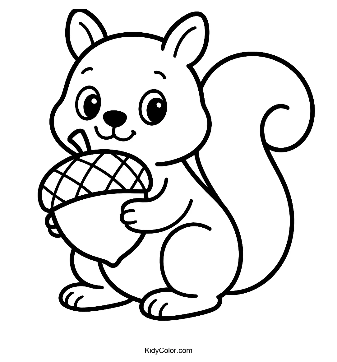 Squirrel holding an acorn coloring page