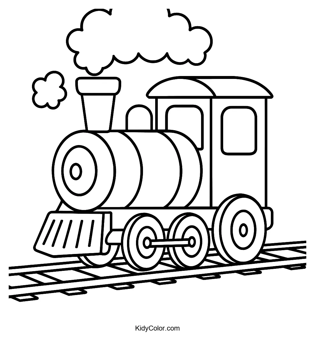Cartoon steam train on tracks
