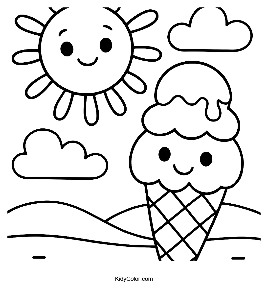 Summer scene with sun and ice cream