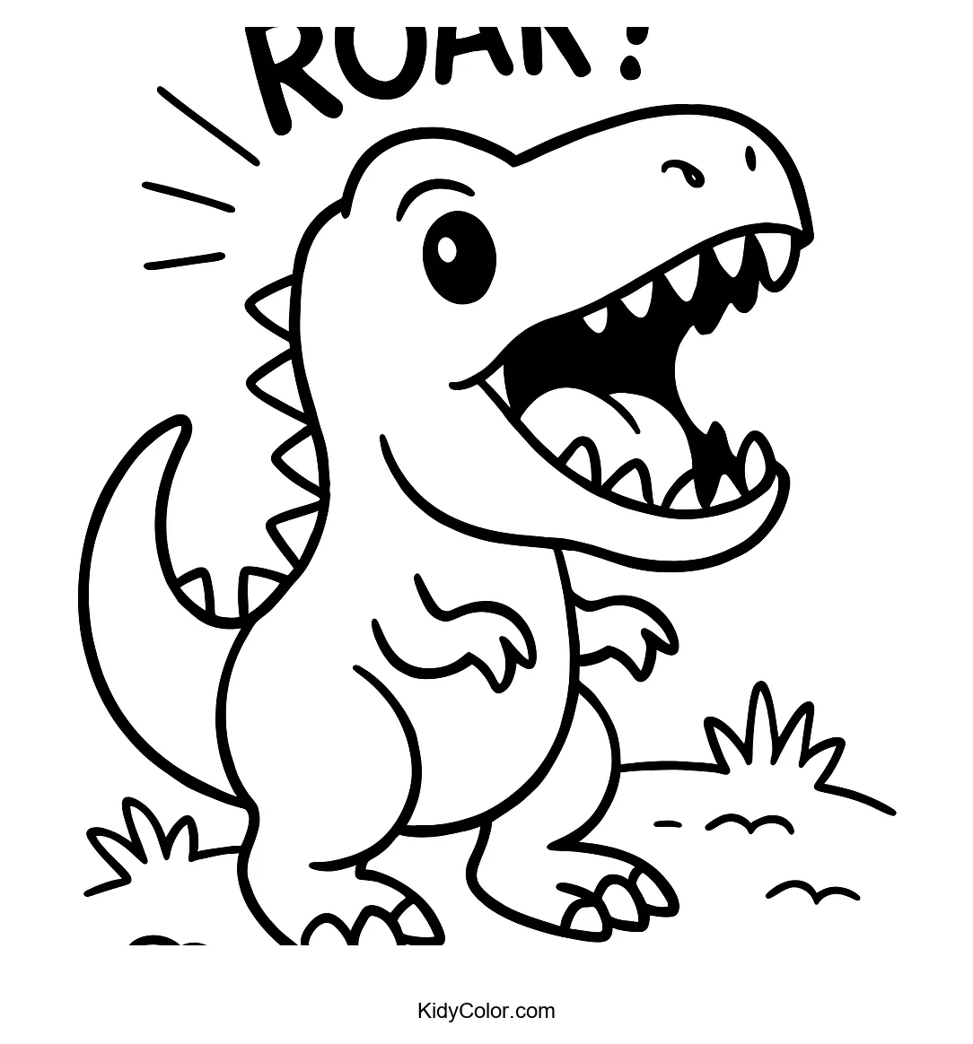 Cartoon T-Rex with tiny arms and big roar