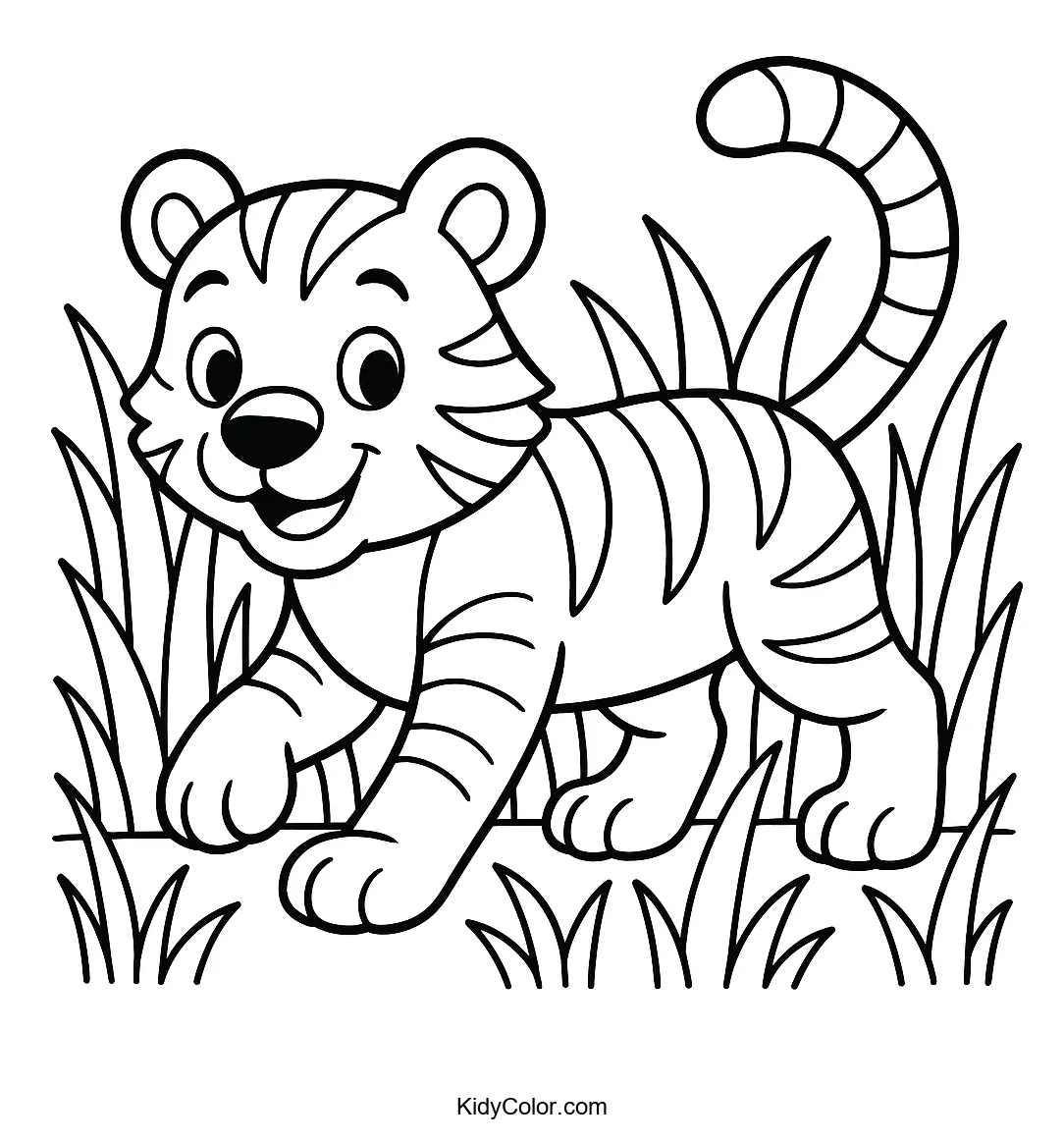 Cartoon tiger in tall grass