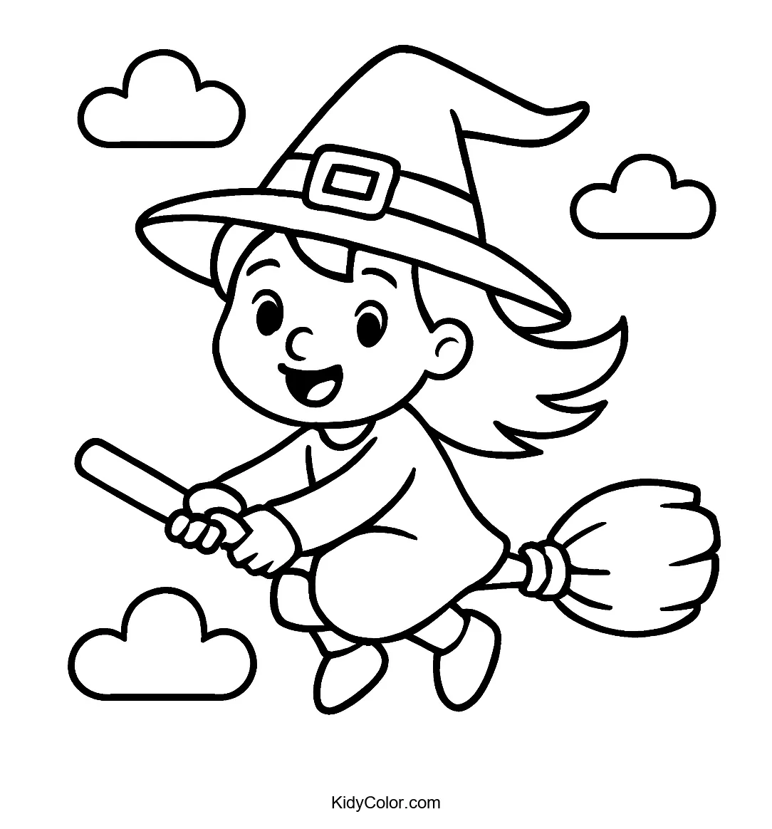 Cartoon witch on broomstick illustration