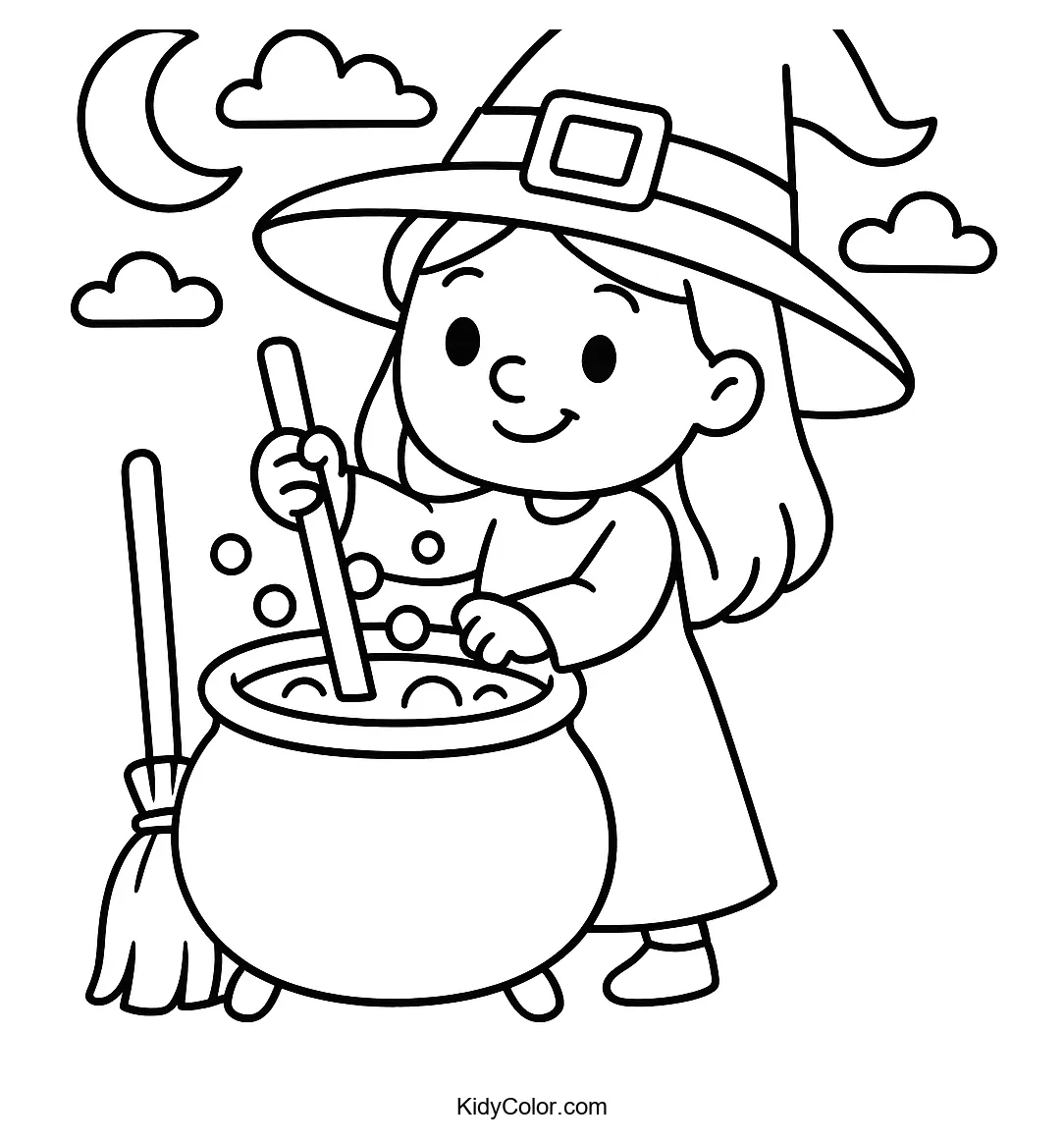 Cartoon witch with a cauldron