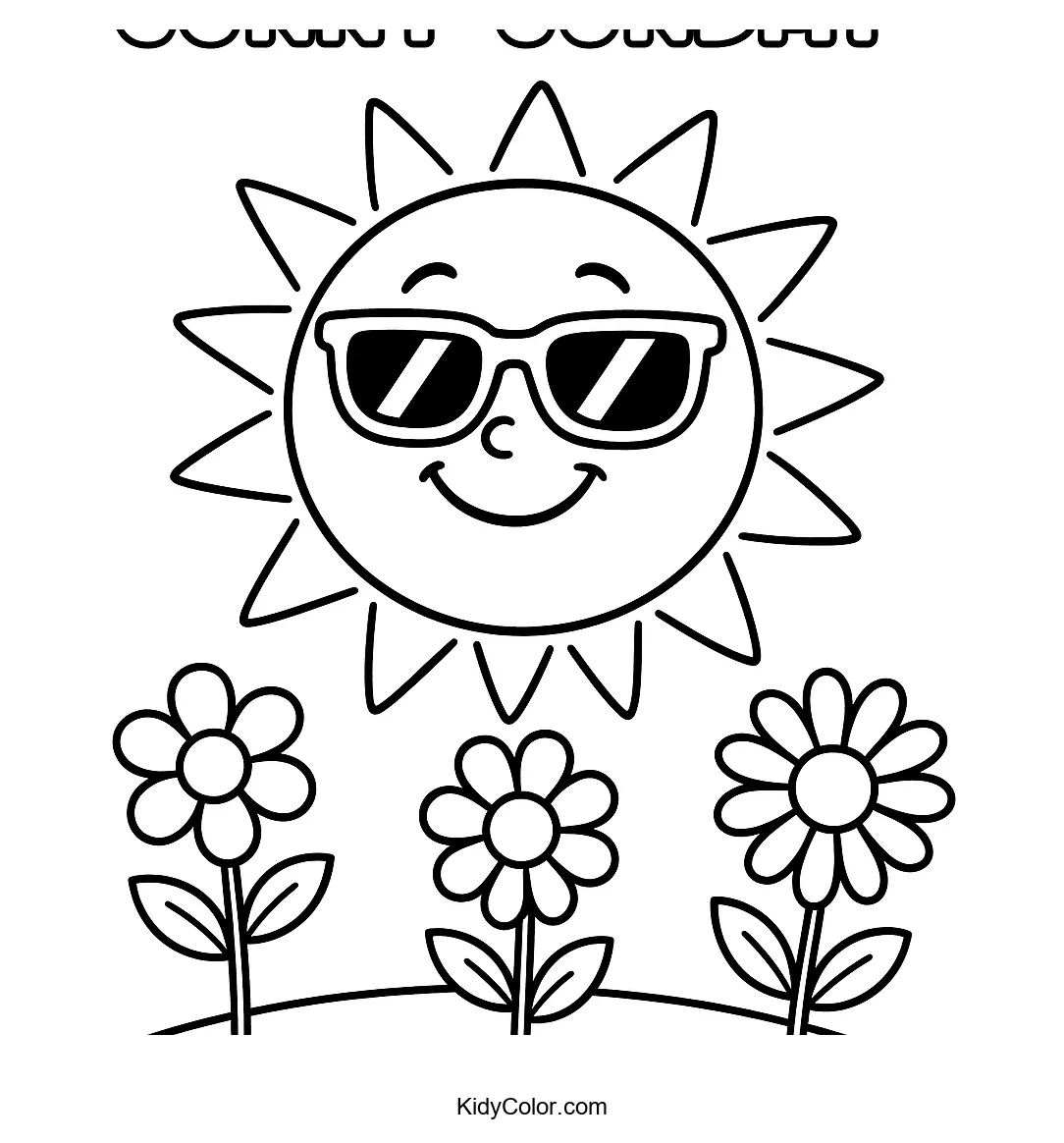 Cheerful sun wearing sunglasses and flowers