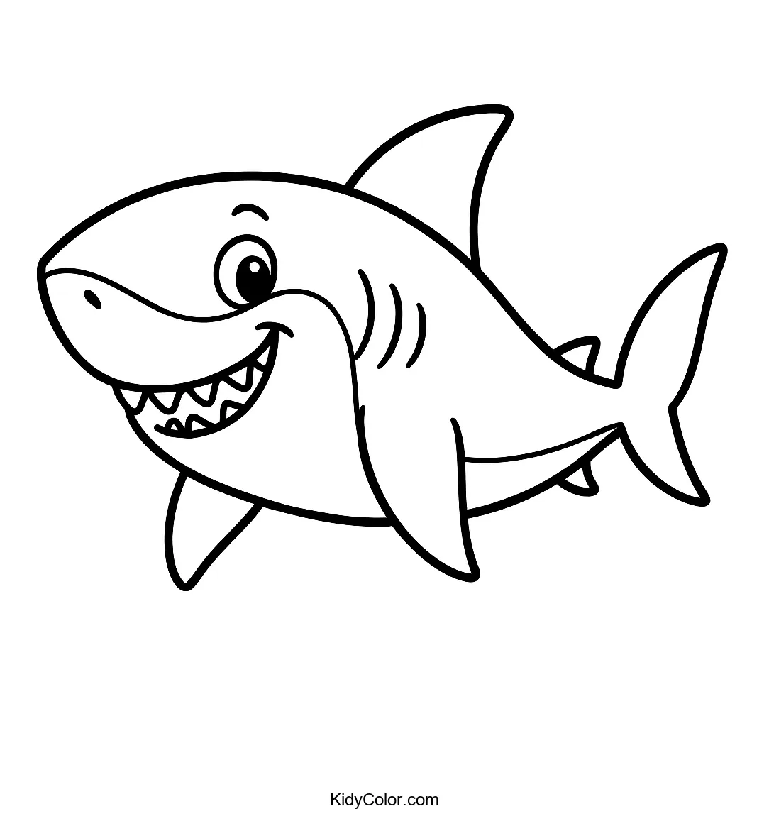 Cartoon great white shark for kids coloring