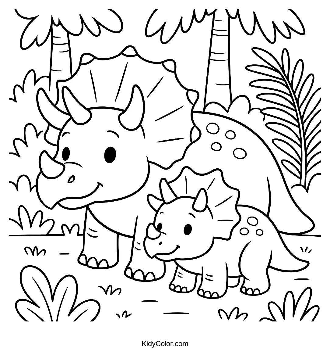 Mother triceratops with her young