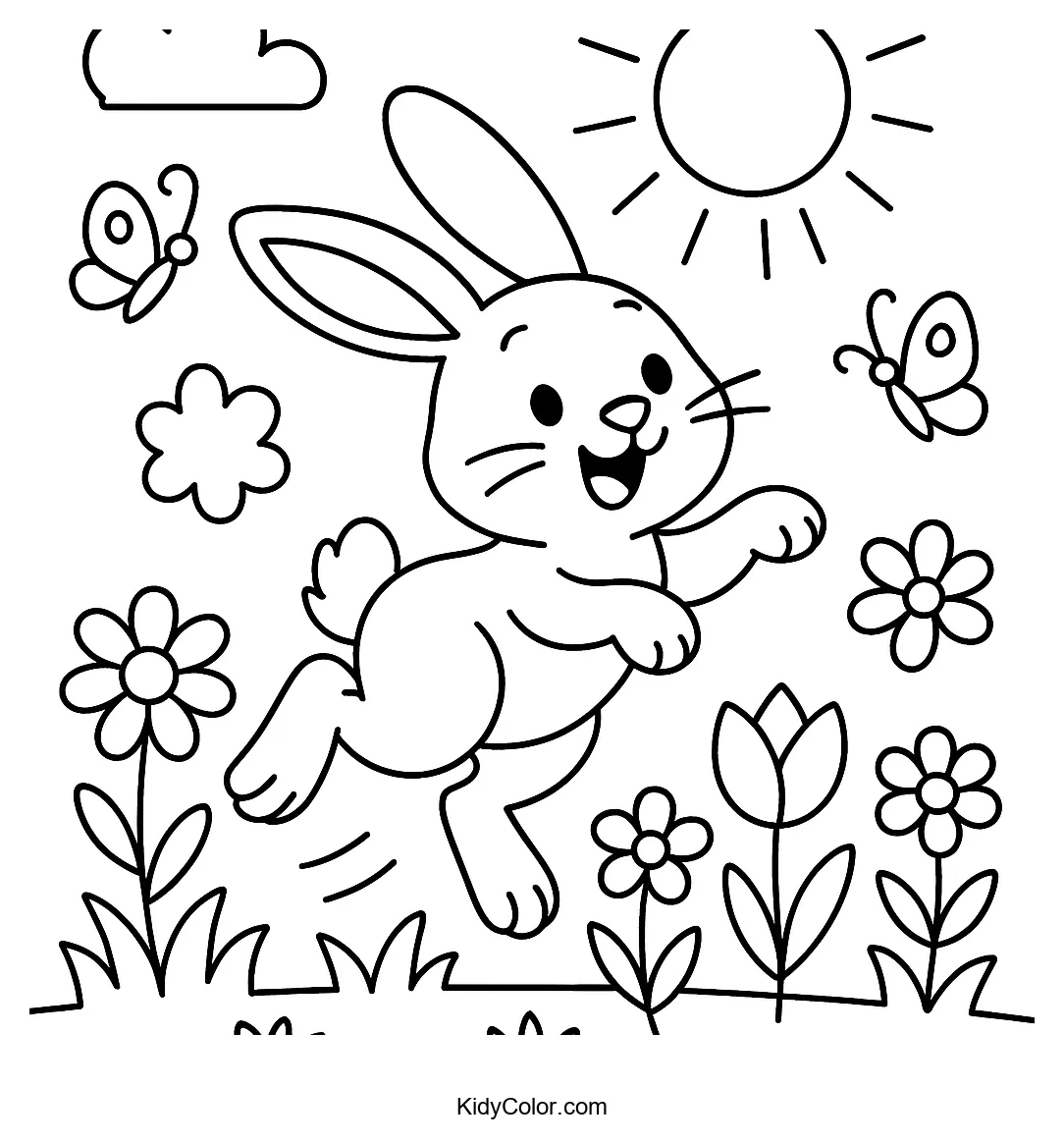 Rabbit with flowers and butterflies illustration