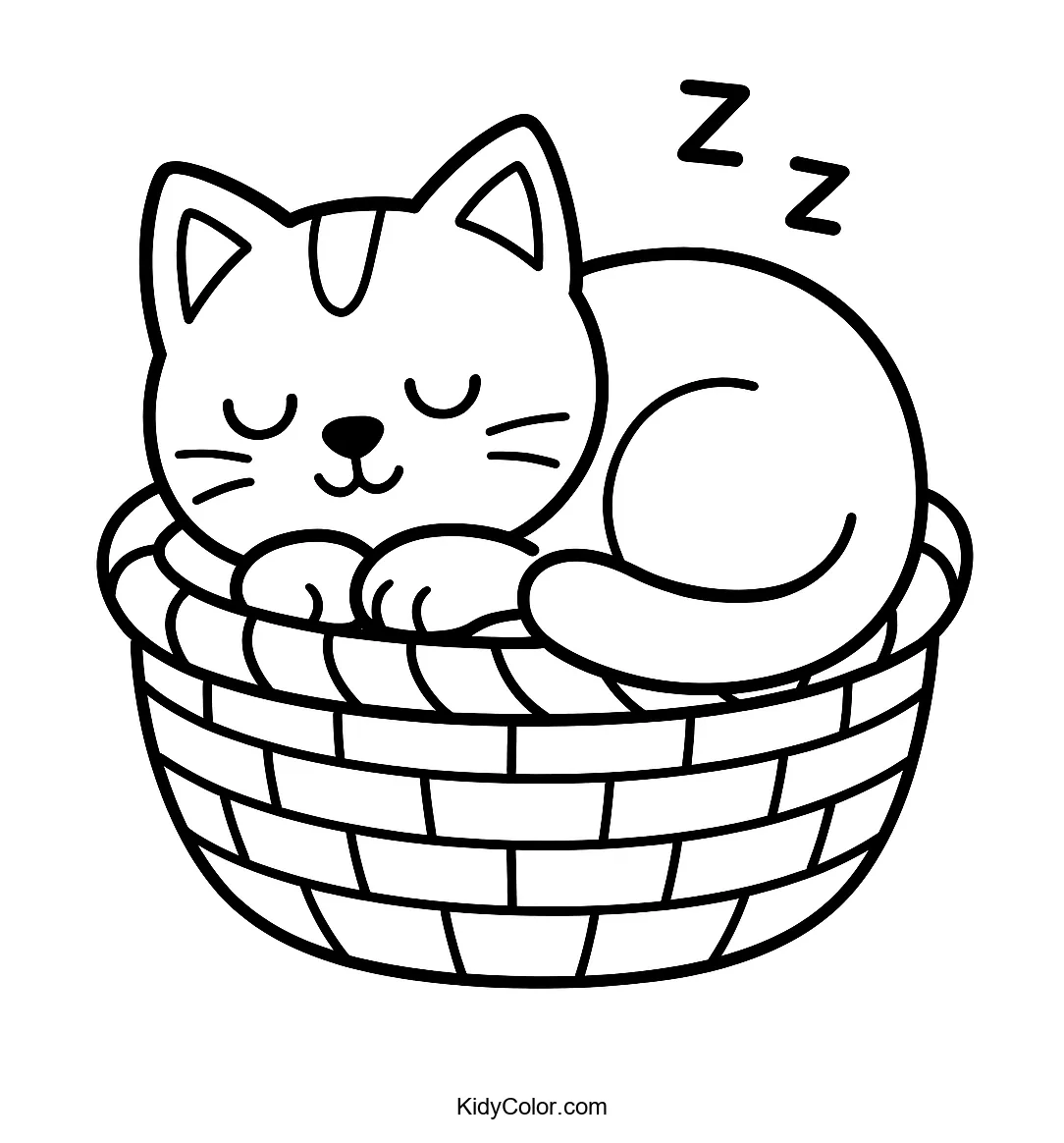 Sleepy kitten in a cozy basket
