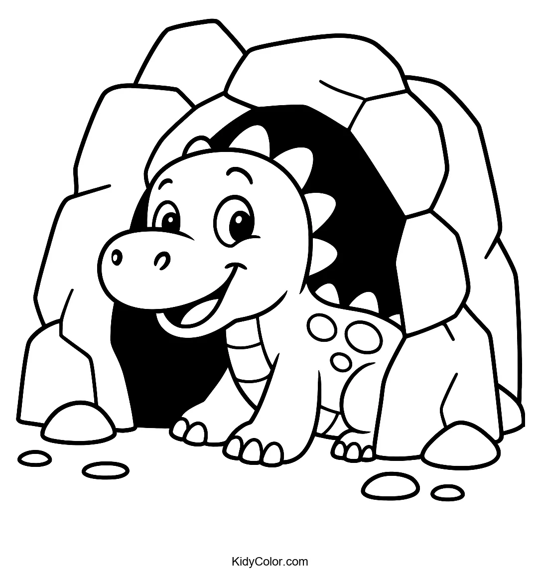 Dinosaur peeking from a cave entrance