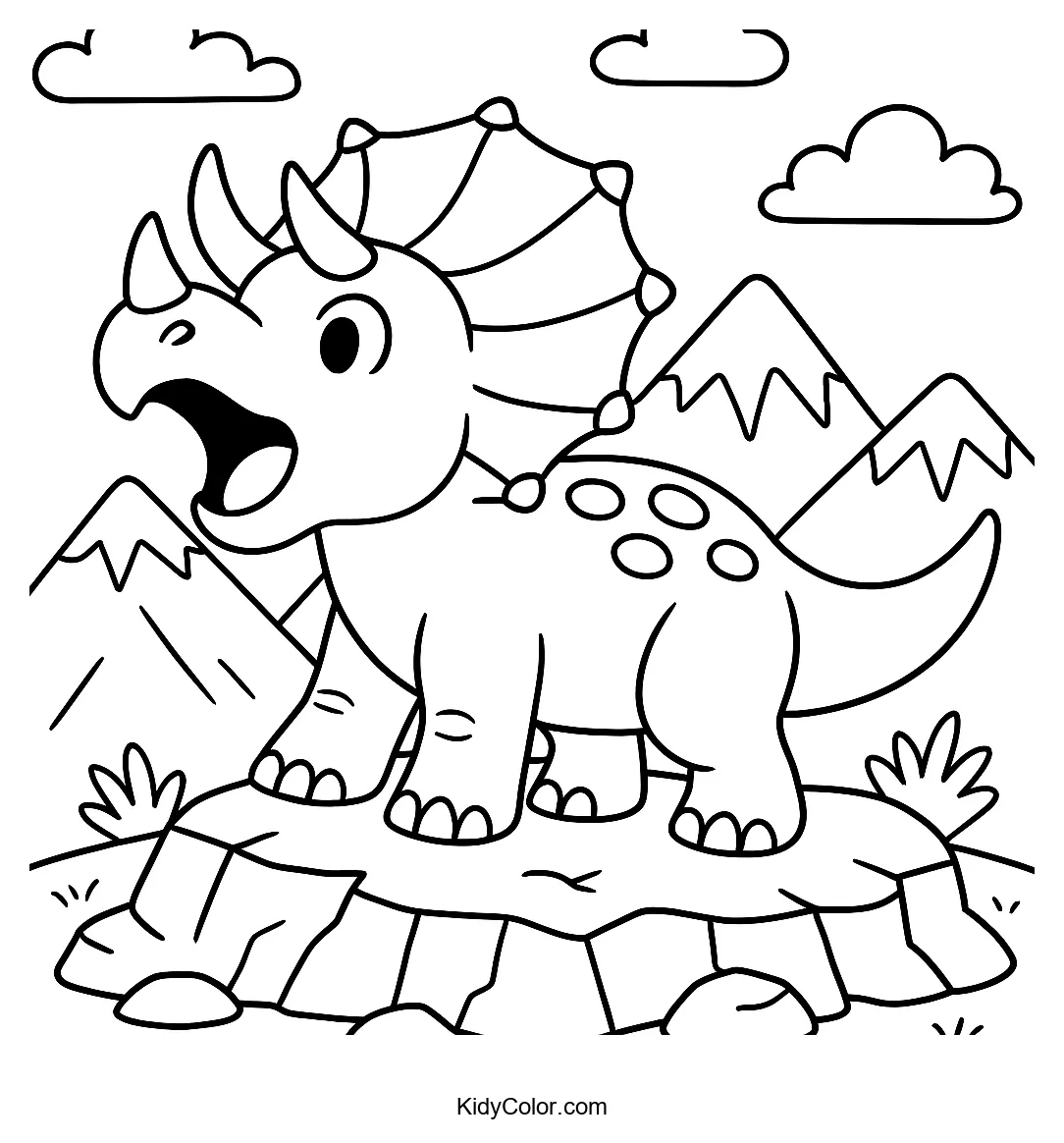 Triceratops roaring on a hilltop