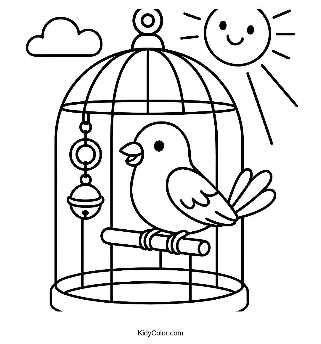 Canary in a birdcage with toys