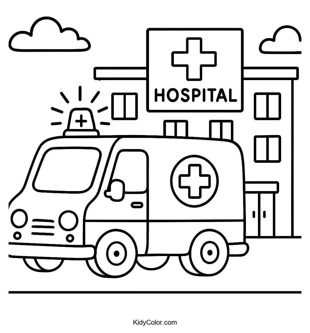 Ambulance parked in front of hospital
