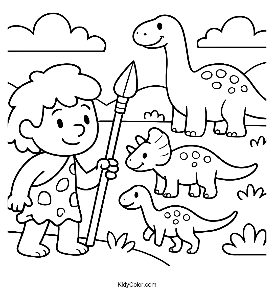 Early human hunting dinosaurs illustration