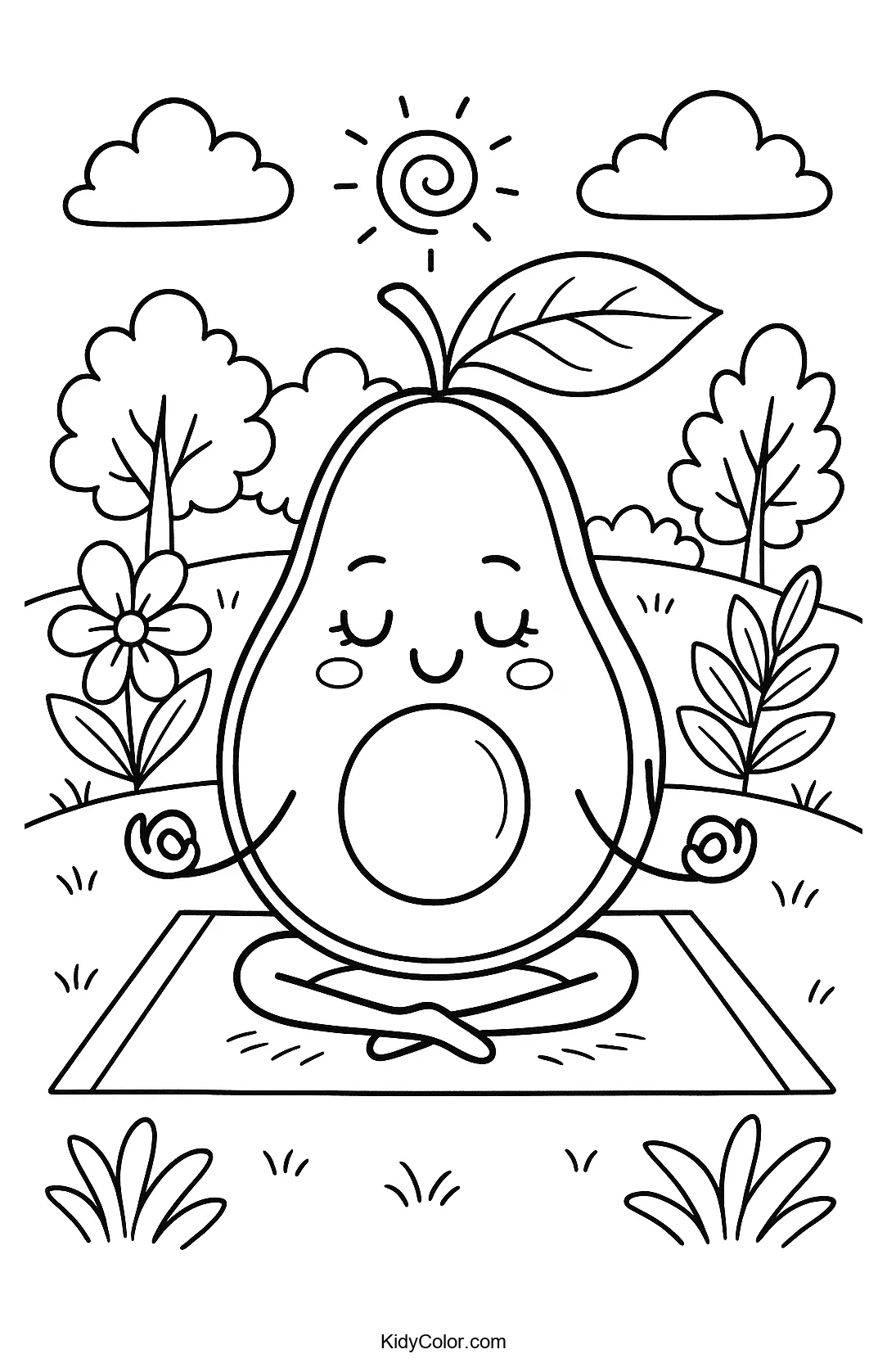 Avocado meditating in a Zen garden