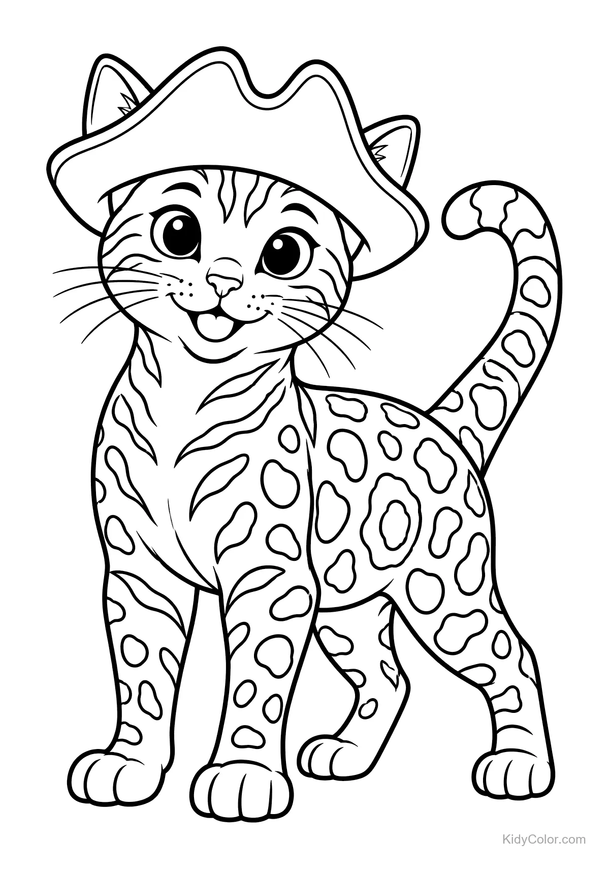 Bengaalse kat met vlekken en een piratenhoed.
