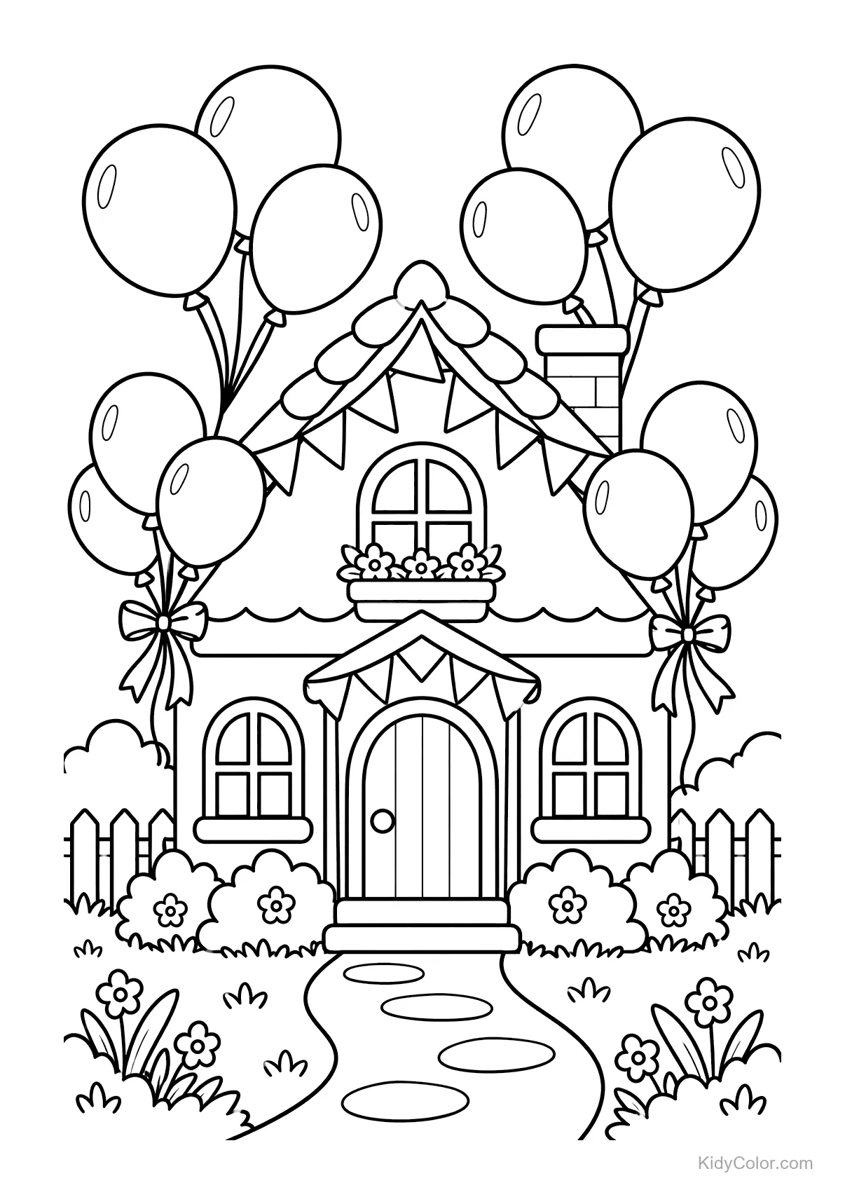 Casa decorata con palloncini per una festa di compleanno.