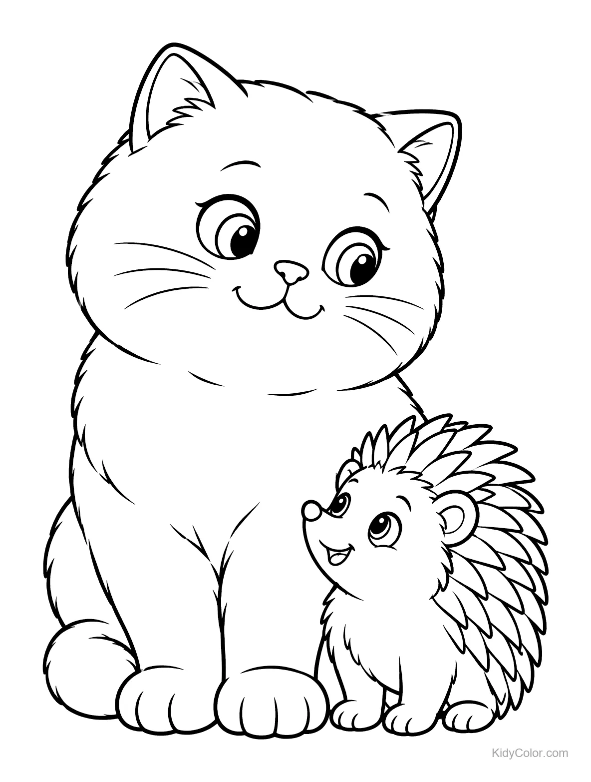 Britse korthaar kat en egel die samen zitten.