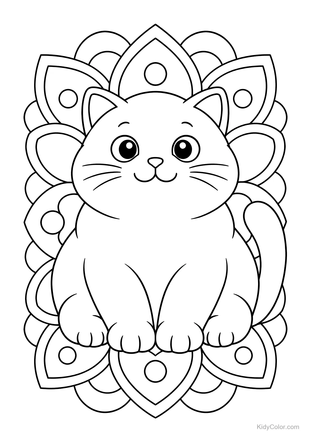 Britisch Kurzhaar-Katze mit Mandala-Hintergrund.