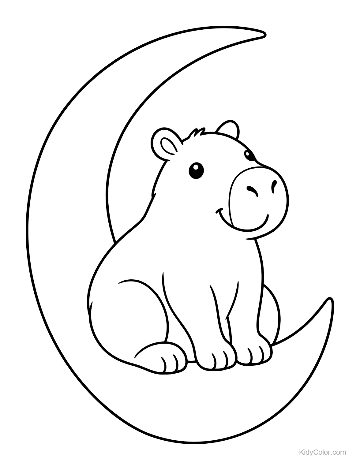 Ein Capybara sitzt auf einer Mondsichel.