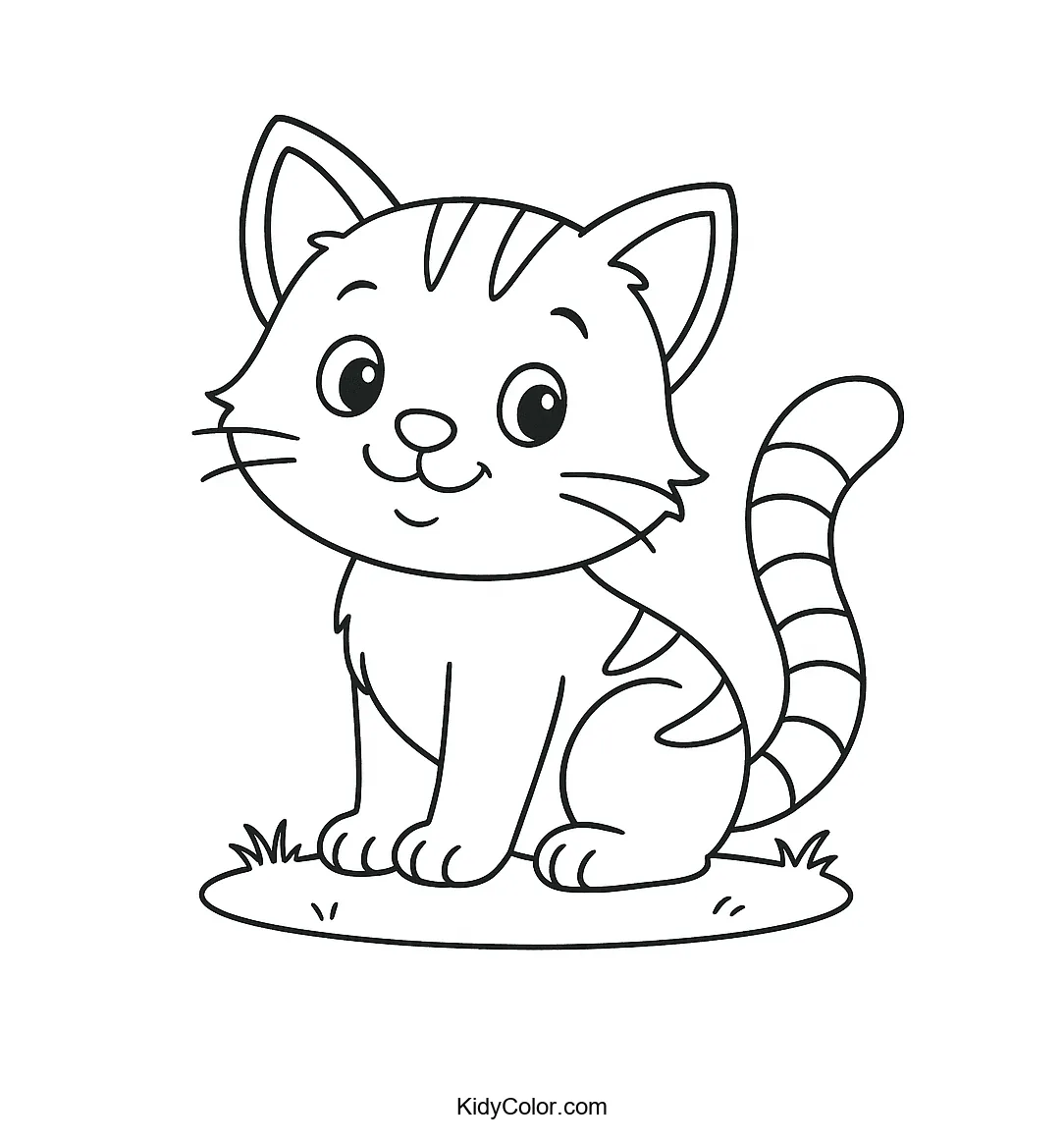 Cartoon kitten sitting on grass