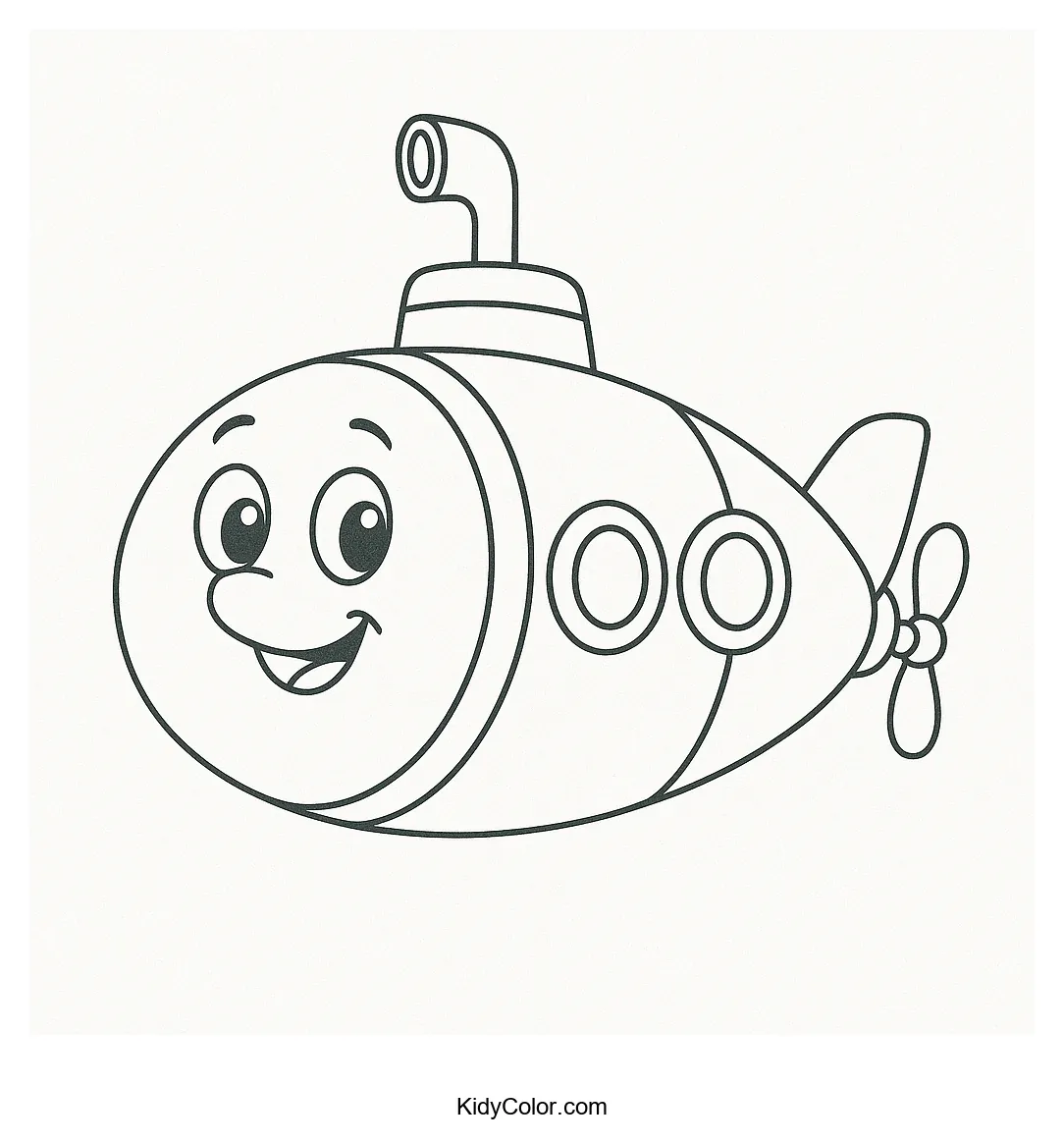Smiling cartoon submarine coloring page