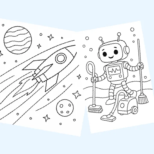 Free space & technology coloring pages for kids