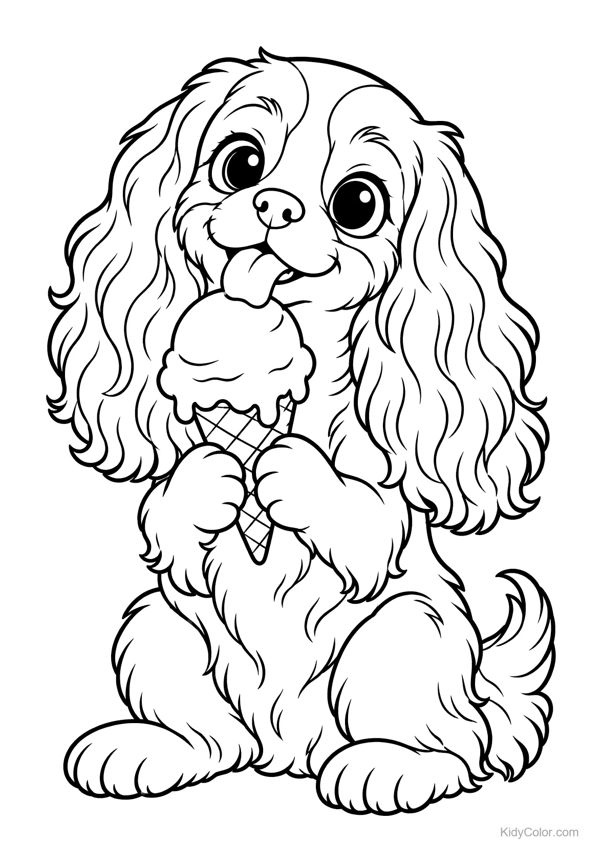 Cavalier King Charles Spaniel tenant une glace.