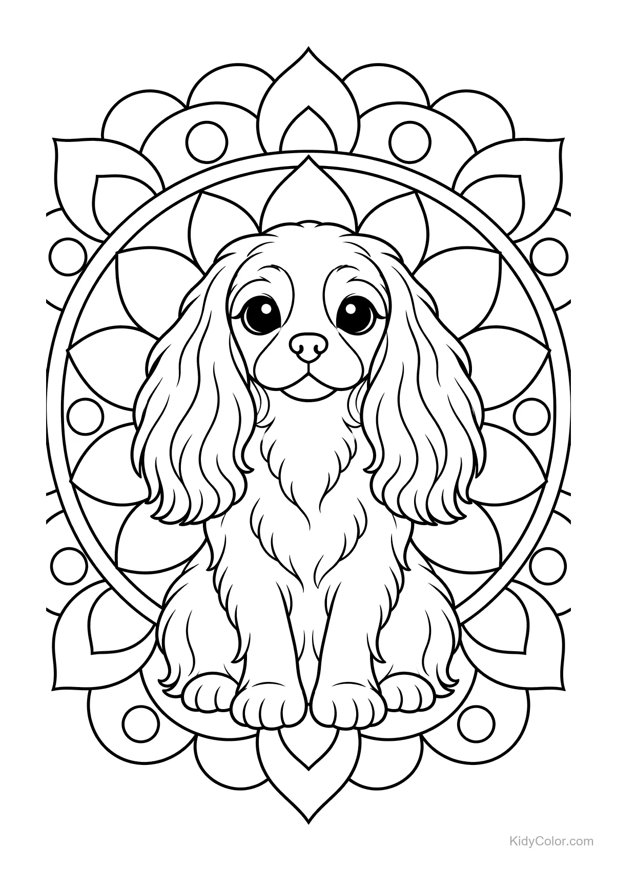 Cavalier King Charles spaniel met mandala achtergrond.