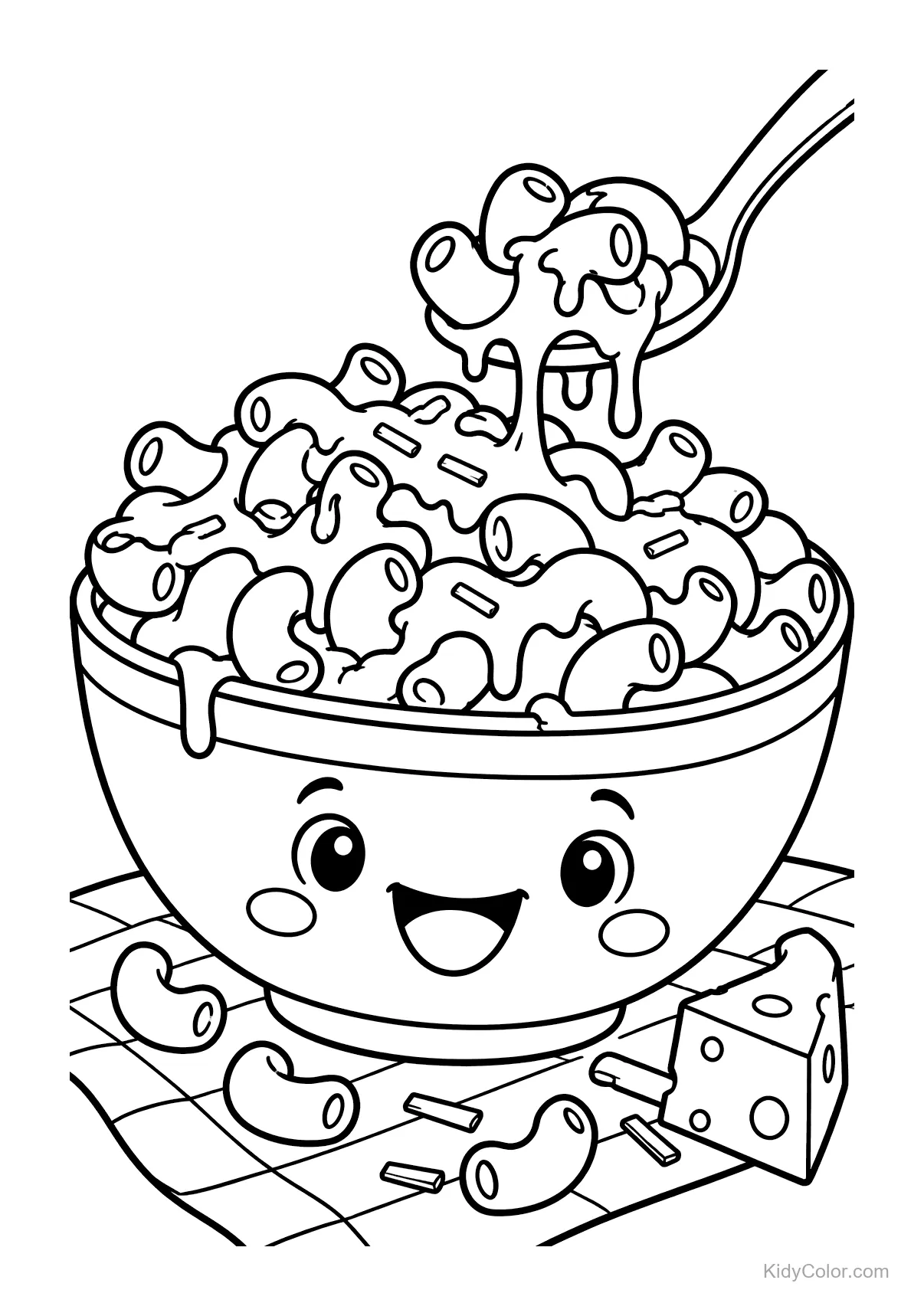 A smiling bowl of mac and cheese with noodles and cheese.