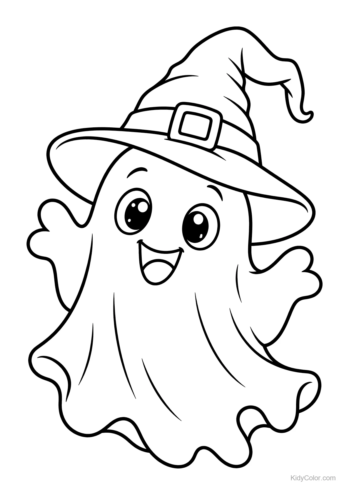 Fantasma alegre con un sombrero de bruja.
