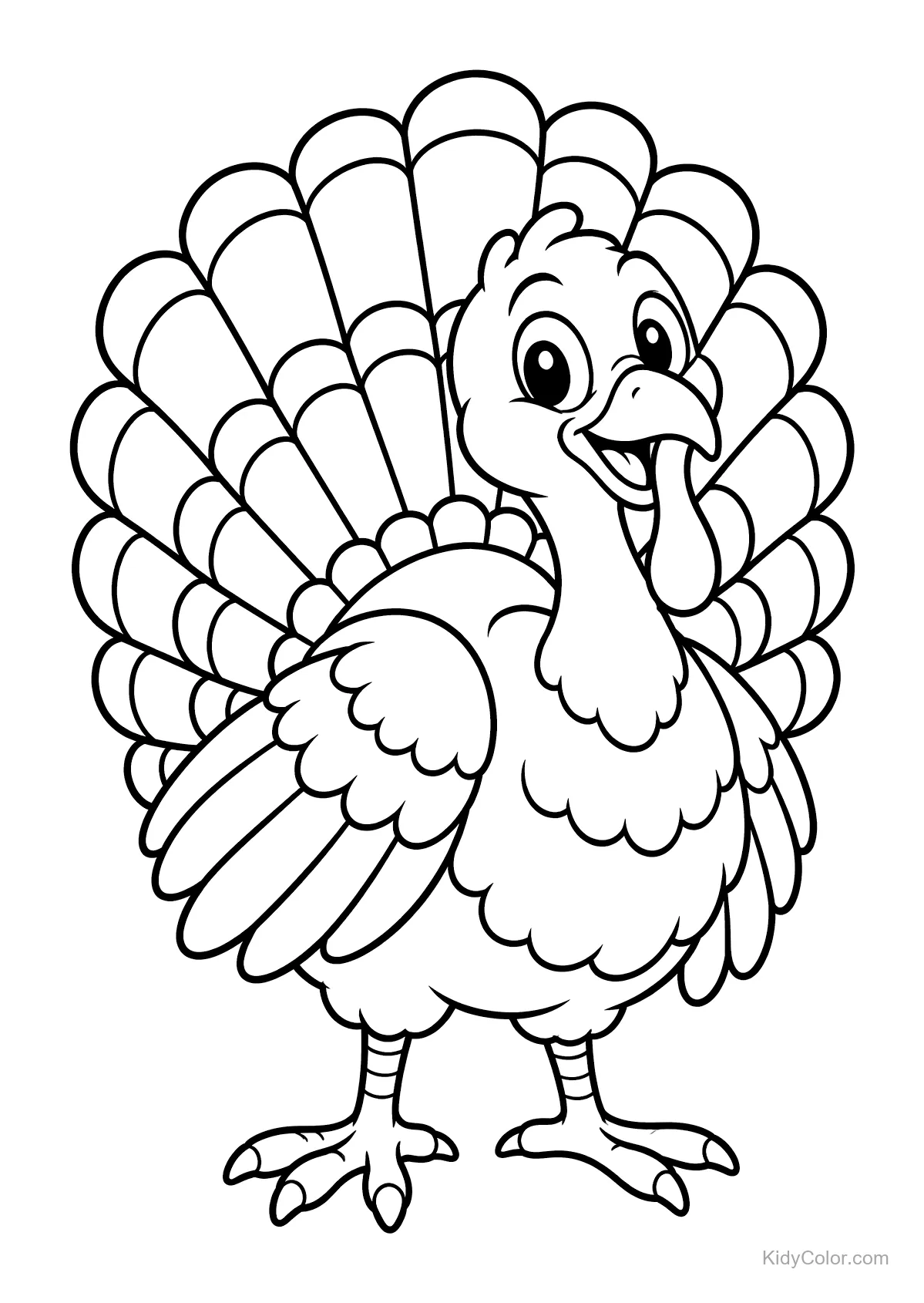 Cheerful turkey with feathers spread wide.