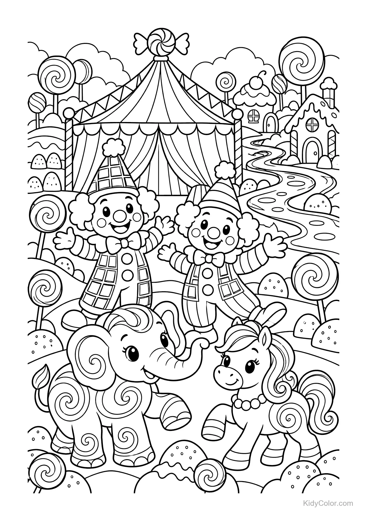 Clowns en chocolat et animaux en caramel dans un cirque.