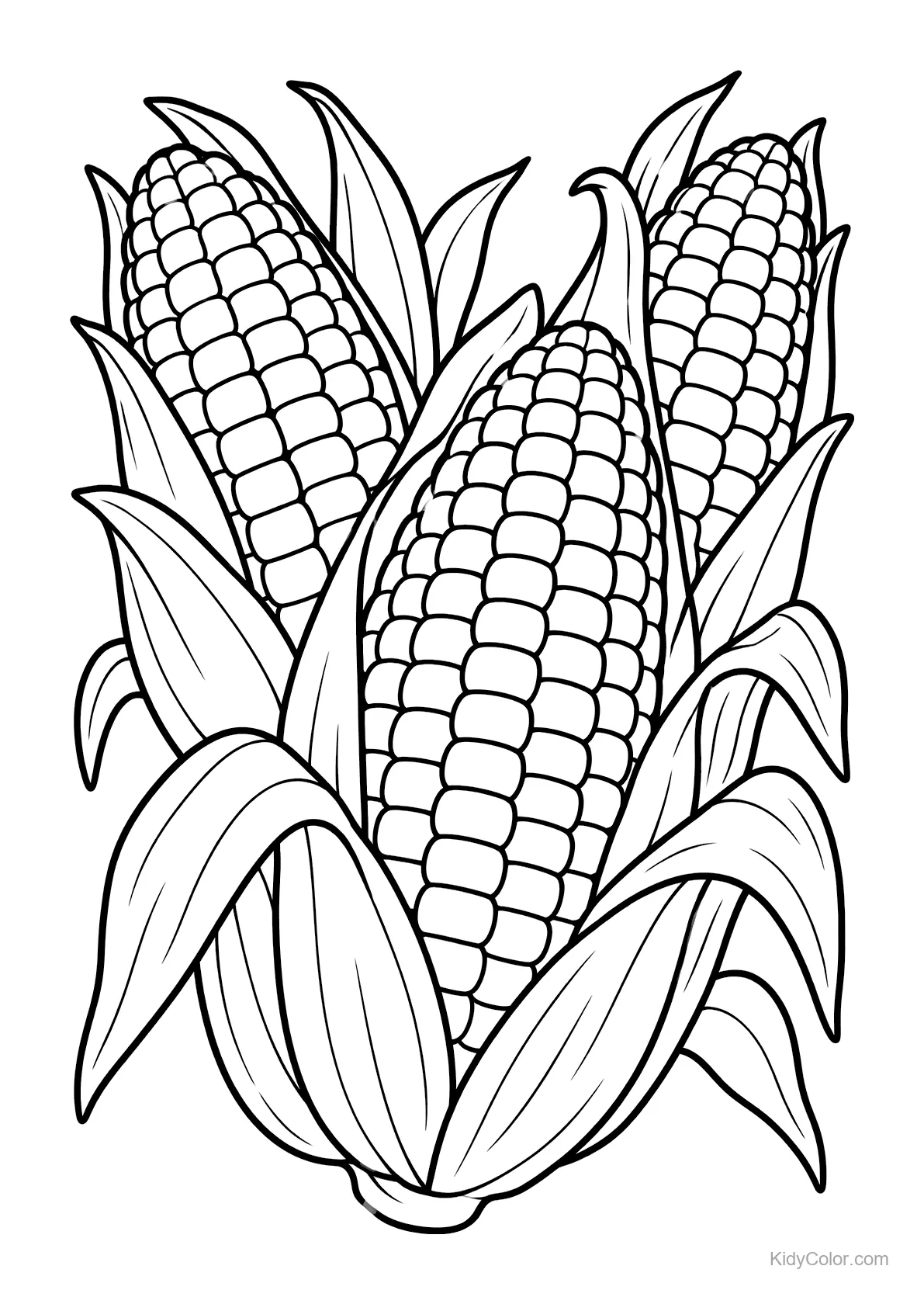 A bundle of corn husks with kernels exposed, in a line art style.