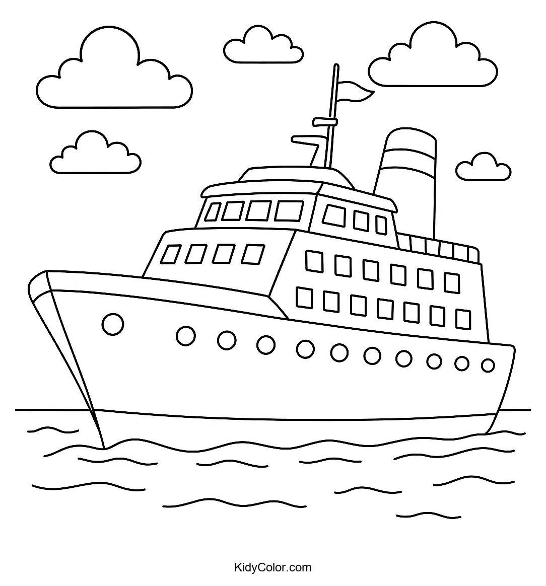 Cruise ship sailing on calm waters coloring page