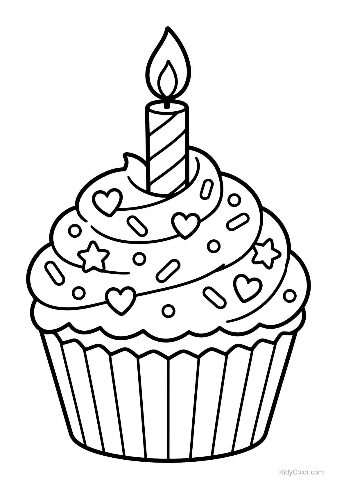 Cupcake con una vela en espiral y chispas.