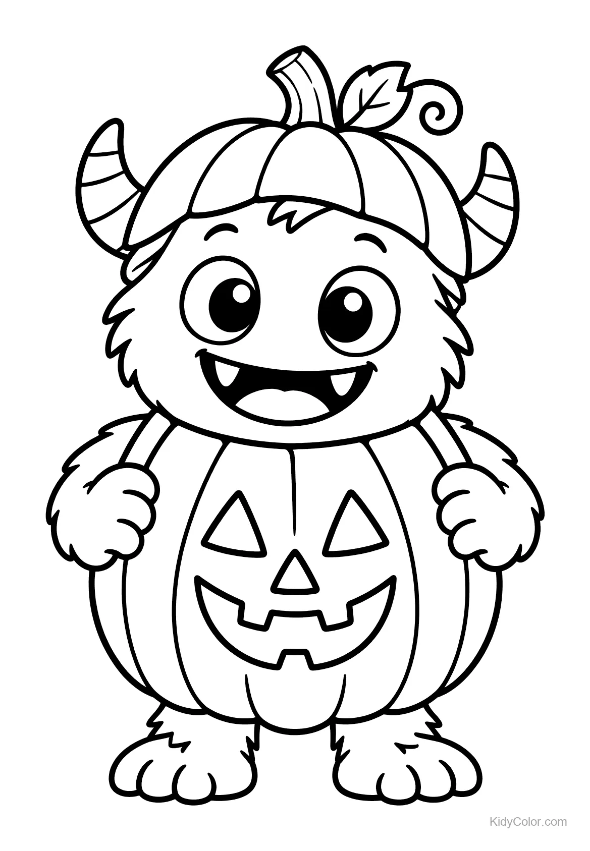 Monstrinho abóbora com corpo de jack-o'-lantern sorrindo.