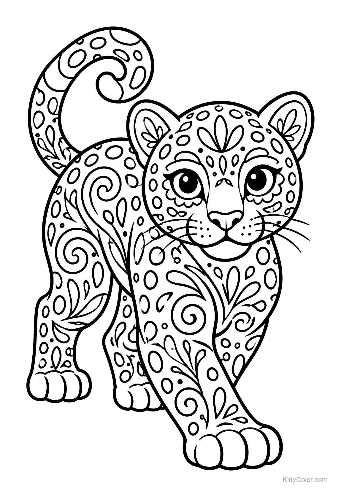 Decorative folk-art style jaguar with intricate patterns.