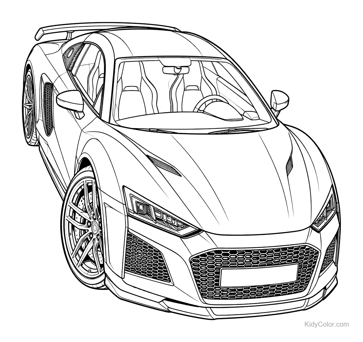 Desenho detalhado de um supercarro com design aerodinâmico.