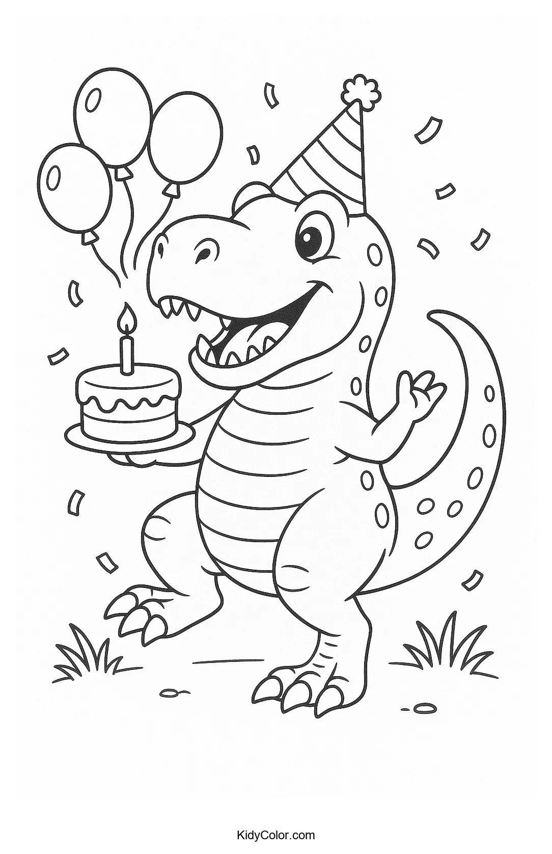 Dinosaur birthday celebration with balloons and cake