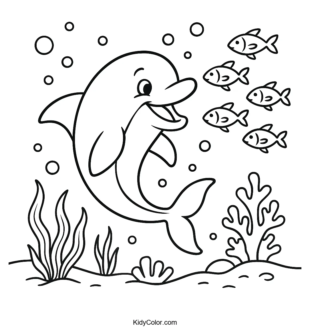 Dolphin and fish swimming in the ocean