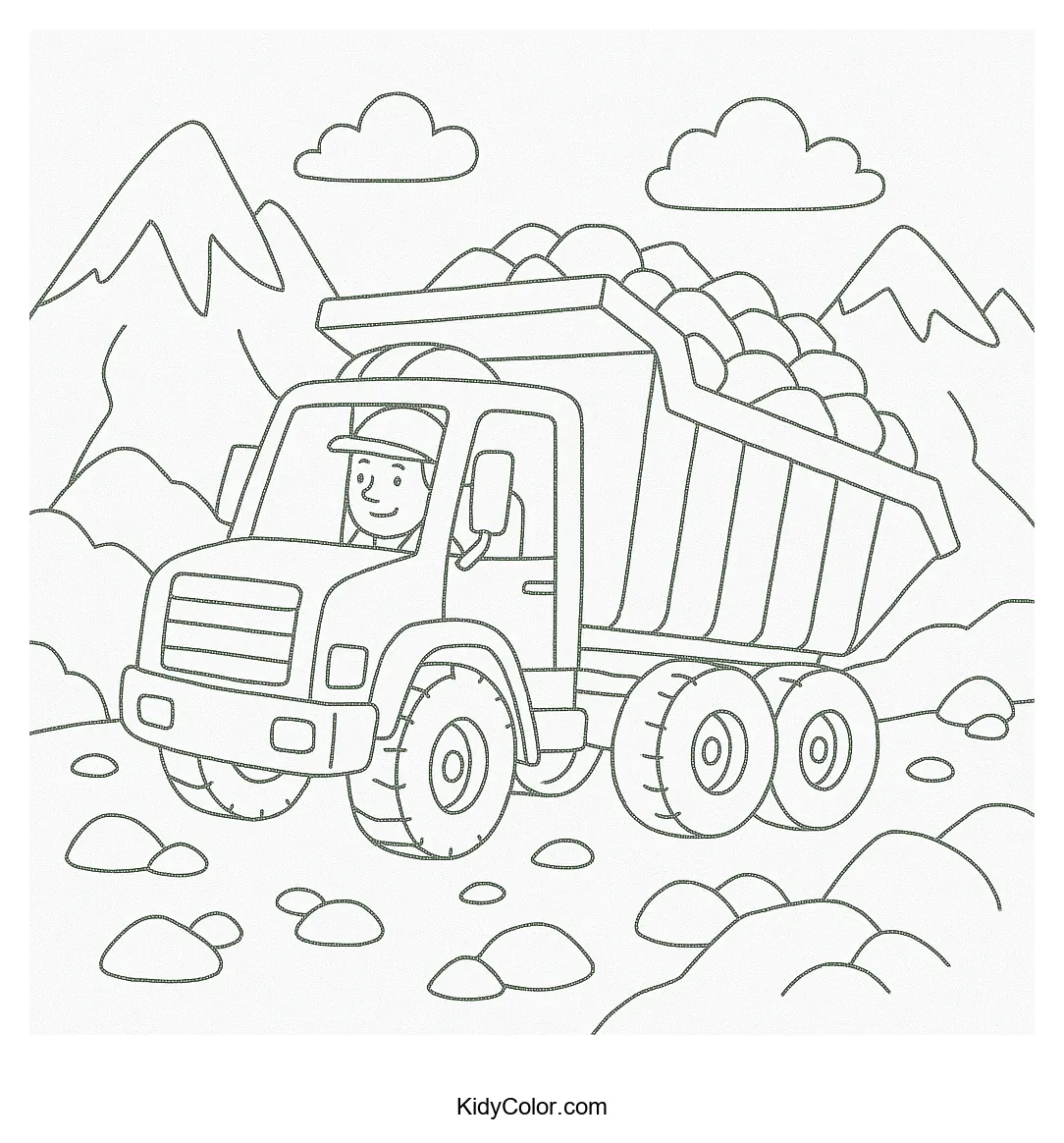 Dump truck on rocky terrain