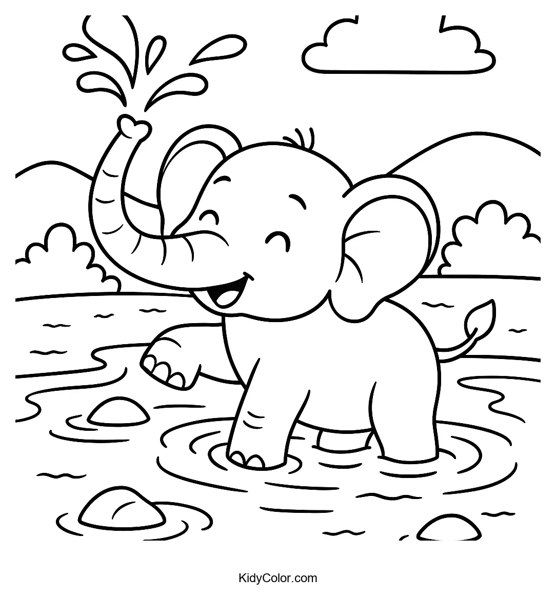 Elephant spraying water in a river