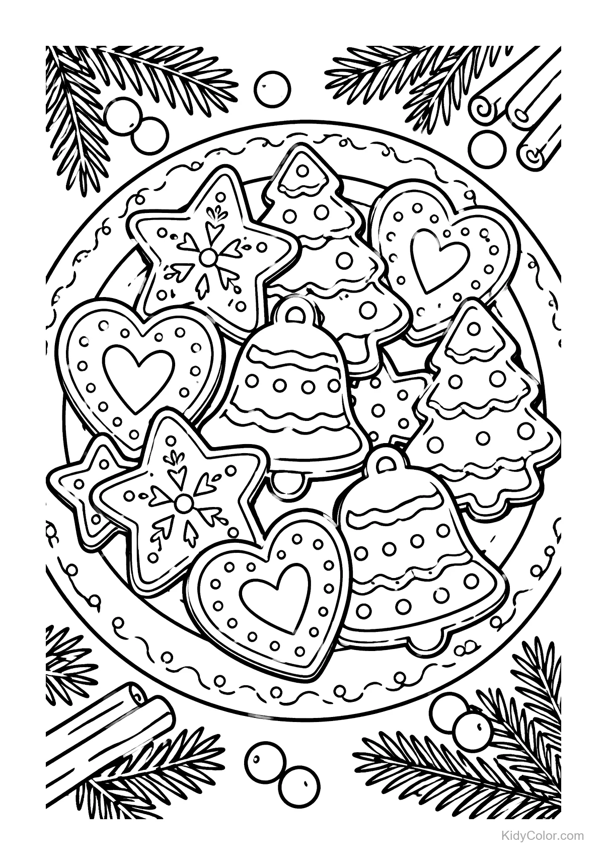 Bandeja con galletas de Navidad en forma de estrellas, campanas y árboles.