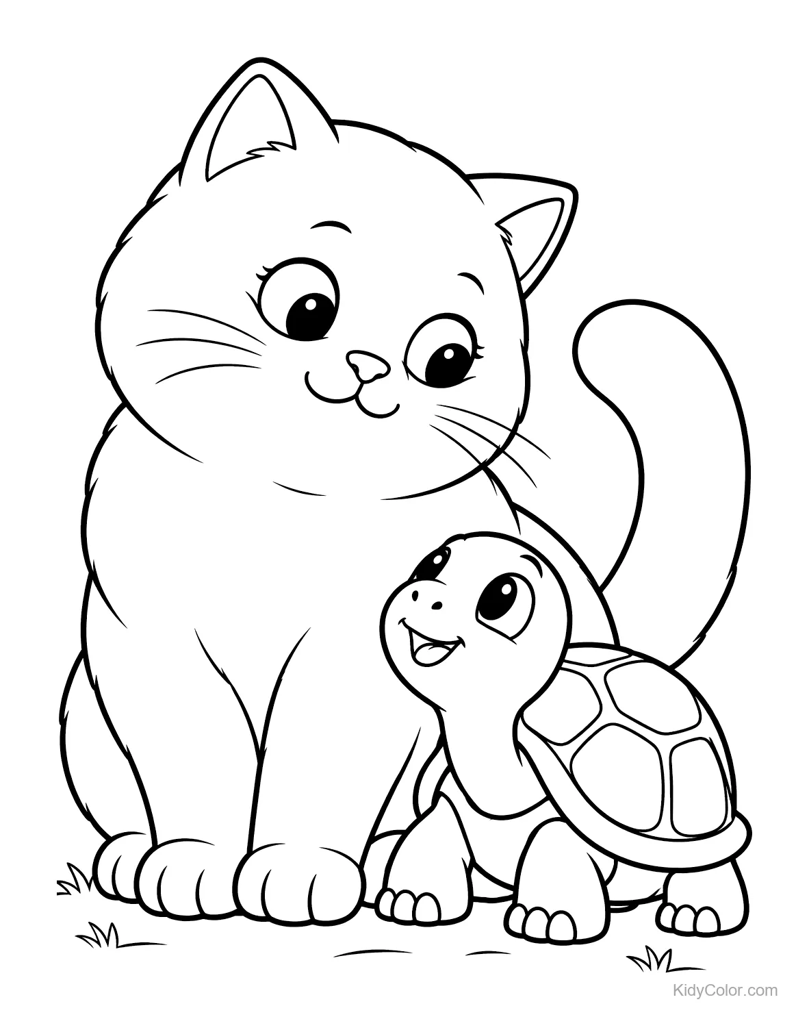 A friendly cat and turtle interacting.
