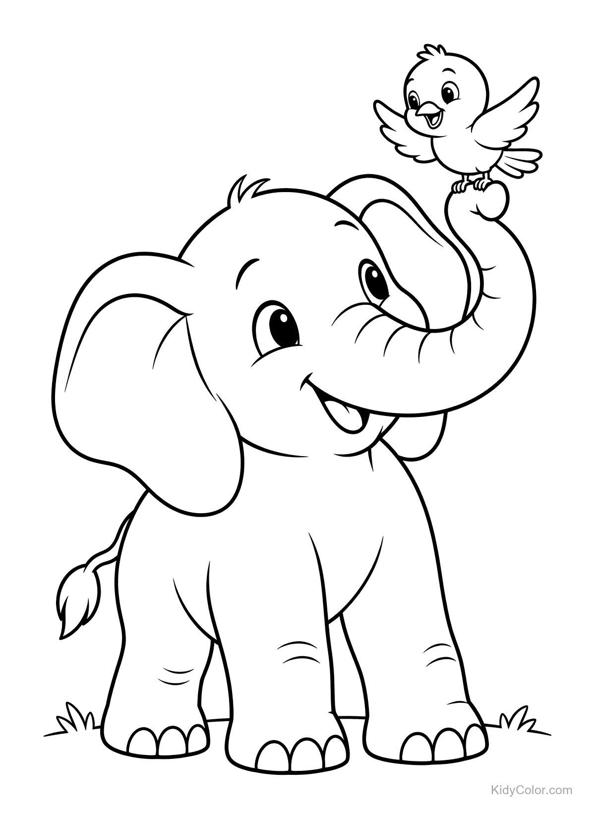 A friendly elephant cradles a happy bird with its trunk.