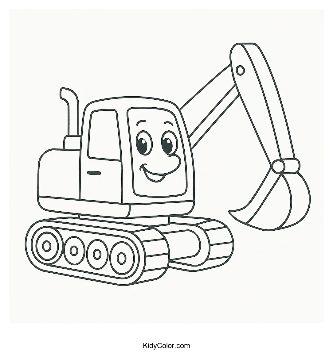 Friendly excavator coloring page