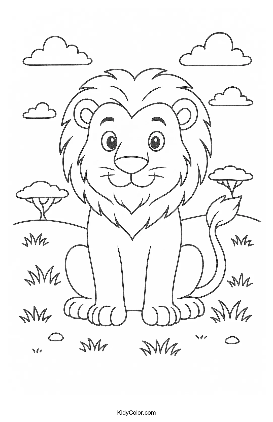 Friendly lion in the savanna coloring page