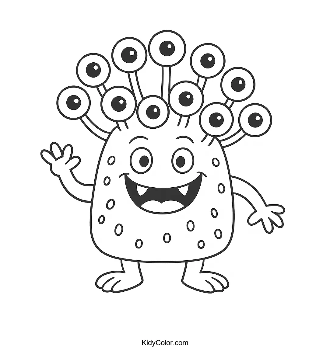 Coloring page of a friendly monster with multiple eyes