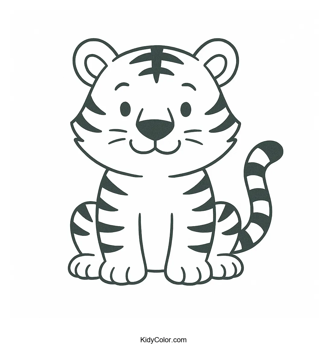 Friendly tiger in bold lines for coloring