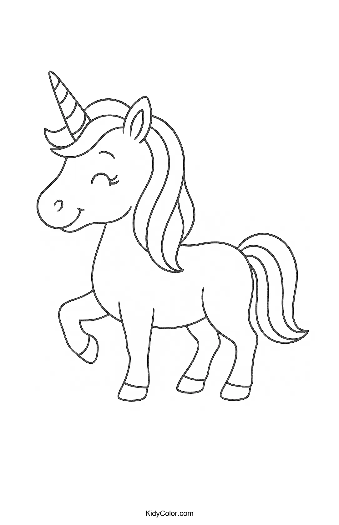 Line drawing of a friendly unicorn